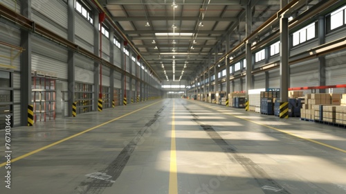 Warehouse layout with free aisles designed to facilitate access to stored goods