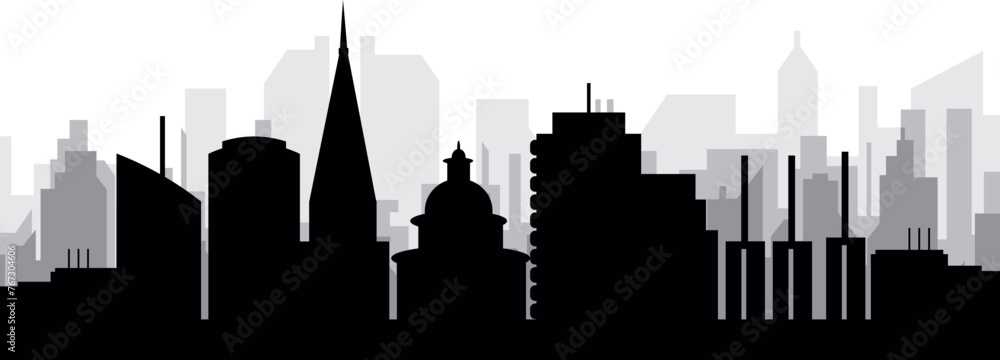 Black cityscape skyline panorama with gray misty city buildings background of HANOVER, GERMANY