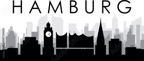 Black cityscape skyline panorama with gray misty city buildings background of HAMBURG  UNITED ARAB EMIRATES