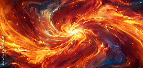 Dynamic swirls of fiery hues intertwining in a mesmerizing dance, creating a captivating visual display. [Copy space on blank labels word.]