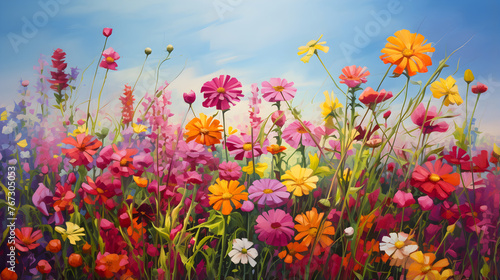 Vibrant Canvas of Radiant Petals: A Stunner Display of Bright, Colorful Flowers in Full Bloom © Nellie