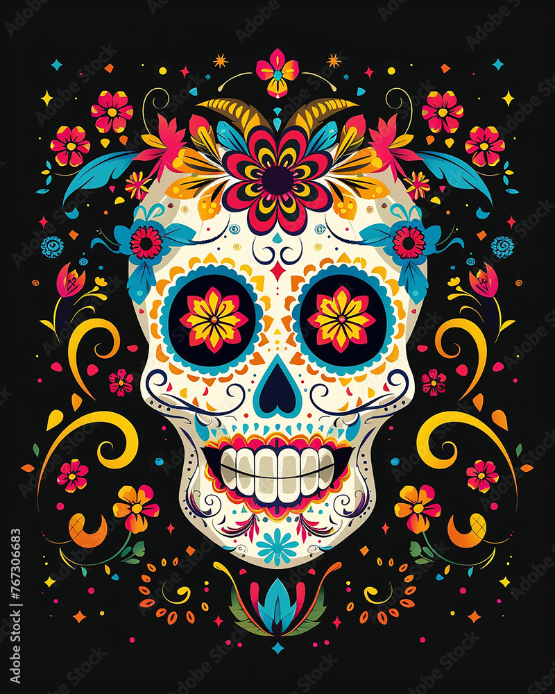 Colorful Sugar Skull for Day of the Dead, Día De Muertos