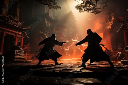 Kung Fu's epic struggle in ancient temple., generative IA