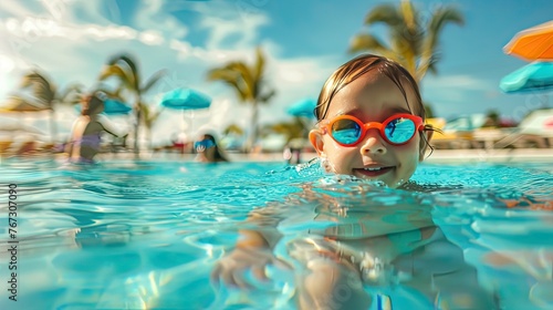 child's joyous expression as they play in the pool. © pvl0707