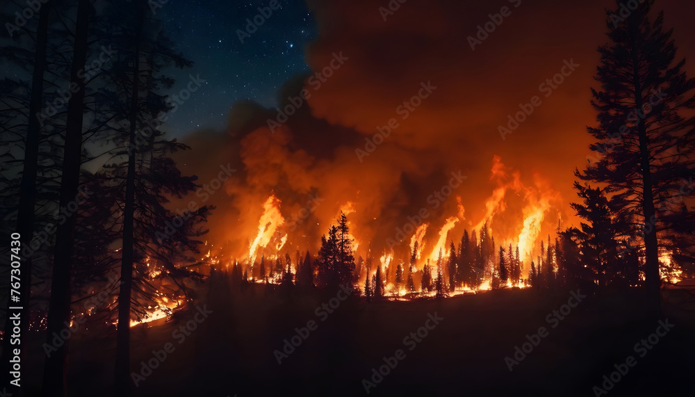 Burning forest at night. AI generated. Burning forest at night. AI generated.
