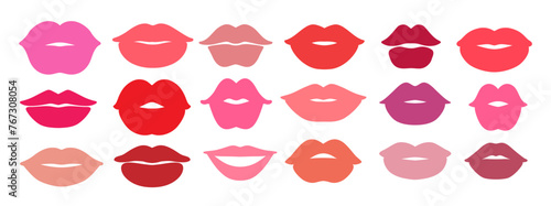 Vector illustration set of pink and red lips isolated doodles