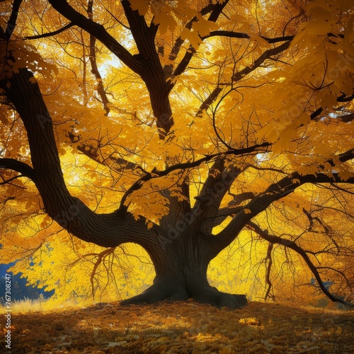 Autumn Scene: Vibrant Yellow Trees in Full Glory