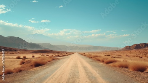 Deserted ancient ruins on a lonely desert road