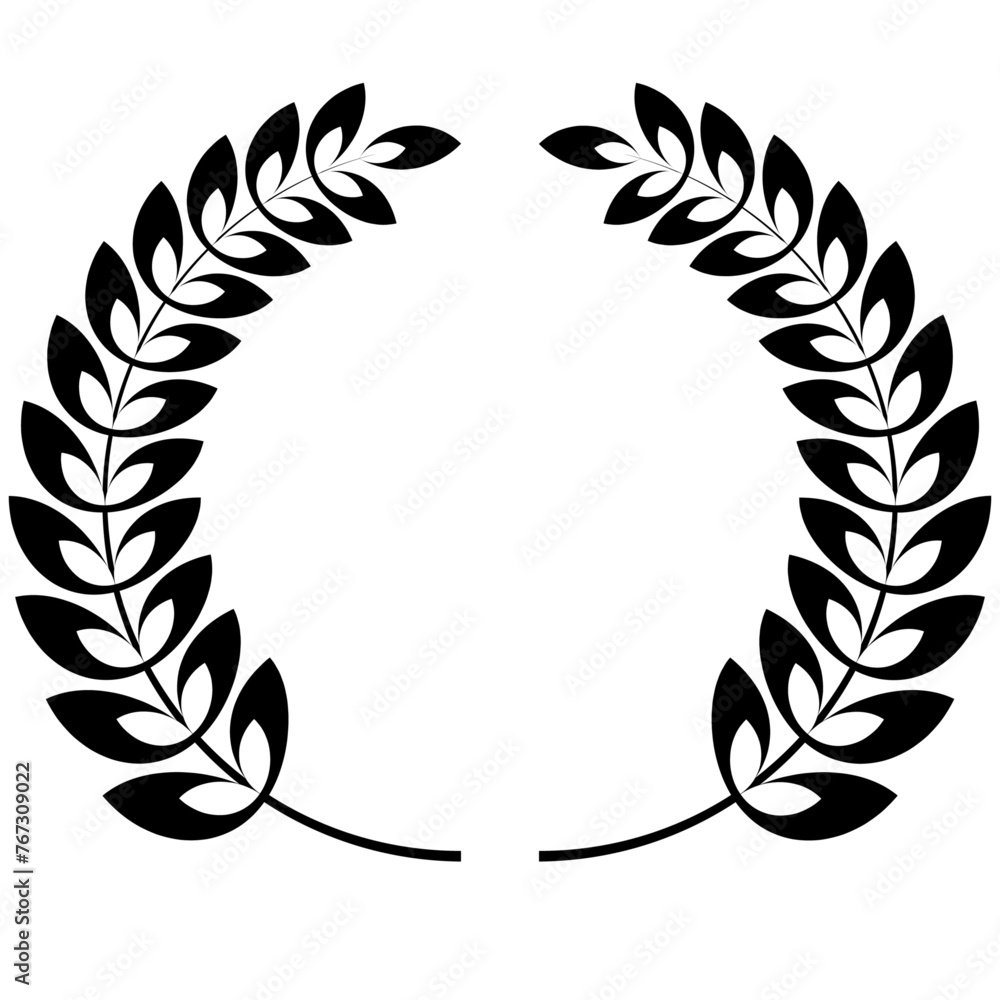 Laurel wreath victory icon set, circular laurel foliates, black silhouette, oak and wheat wreaths achievement, award, nobility, heraldry. Emblem floral Greek branch flat style vector illustration. Laurel wreath victory icon set, circular laurel foliates, black silhouette, oak and wheat wreaths achievement, award, nobility, heraldry. Emblem floral Greek branch flat style vector illustration.