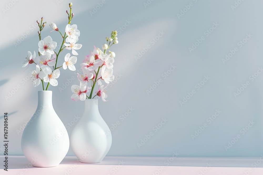 White Vases with Light Flowers: Postcard Inspired Design