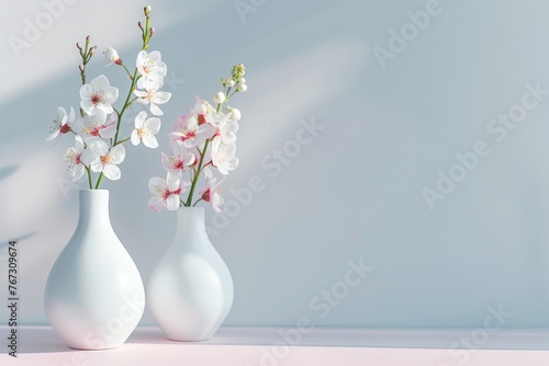 White Vases with Light Flowers  Postcard Inspired Design