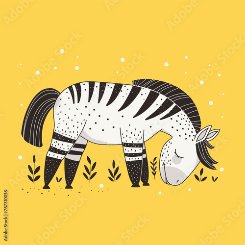 Kid's vector illustration, with a cute grazing horse
