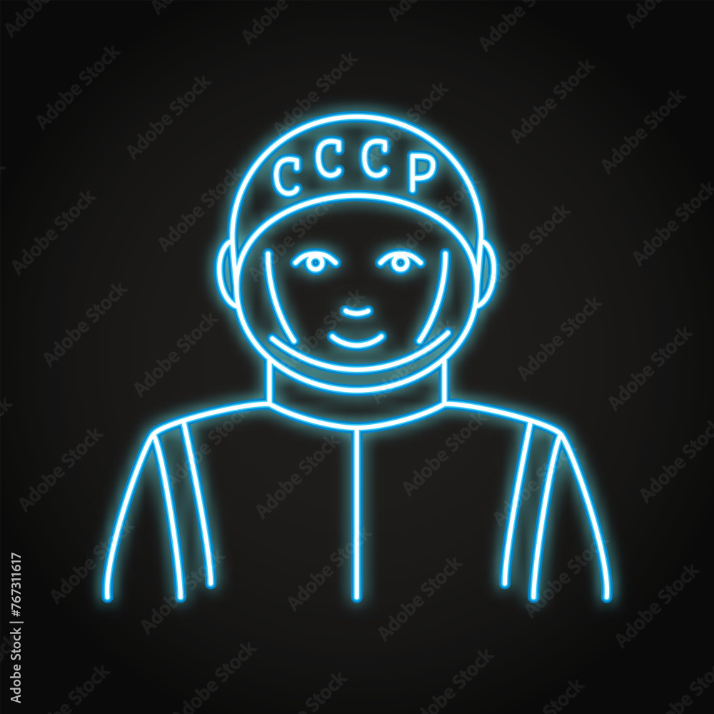 Soviet astronaut neon line icon Soviet astronaut neon line icon