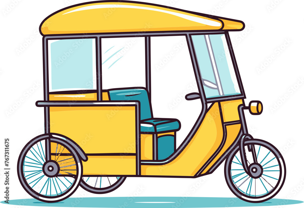 Vector Illustration of Rikshaw on Crowded City Streets