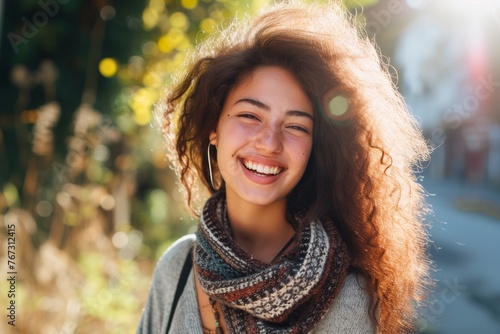 Smiling Young Woman Enjoying Outdoors