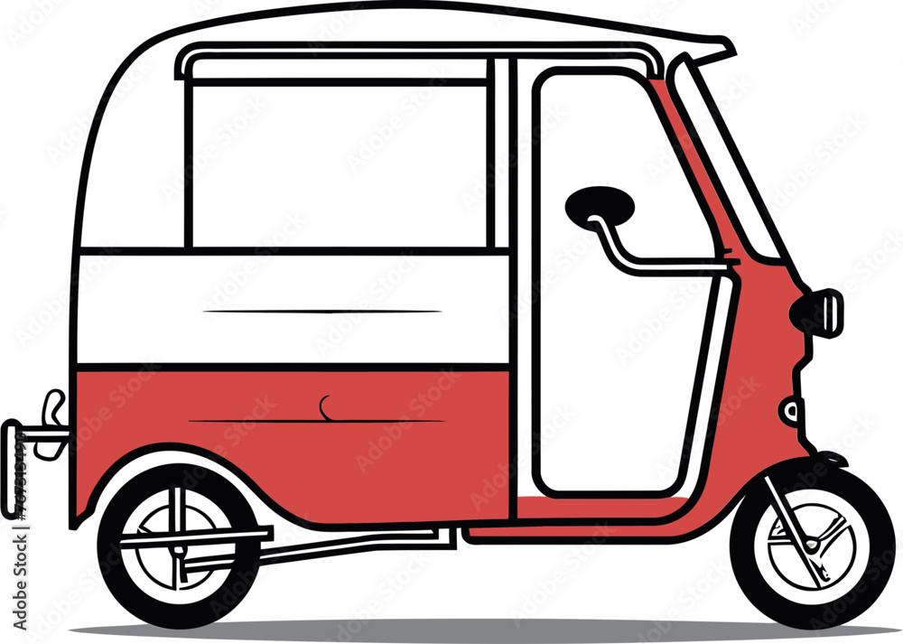 Vector Drawing of Colorful Rikshaw Passing Through Vibrant Market District