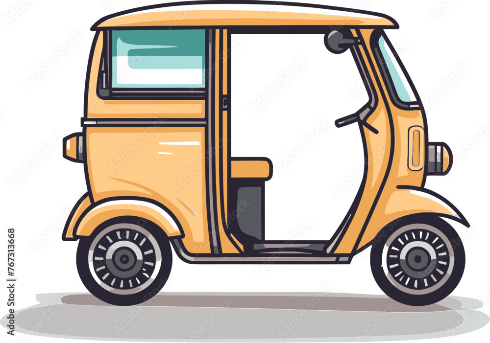 Vector Drawing of Colorful Rikshaw in Busy City Scene