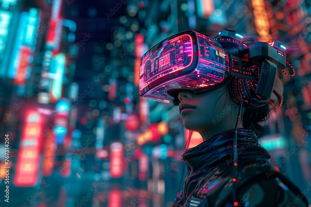 Enter the futuristic landscape of online commerce with a closeup encounter of VR vision and 3D technology, where the boundaries between the physical and digital worlds dissolve