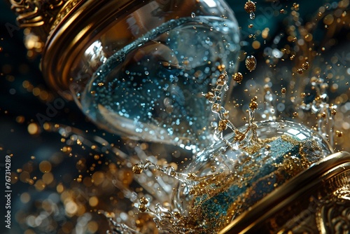 Experience the fascination of time unraveling in reverse within a spellbinding hourglass, its enchanting flow captured in intricate detail in a closeup view