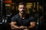 Focused lifter prepares for bench press., generative IA