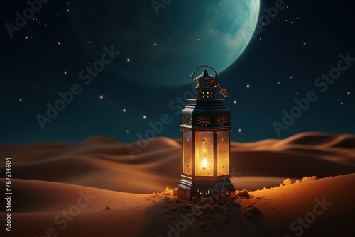 Night background with moon  stars and lantern. Sweet dreams