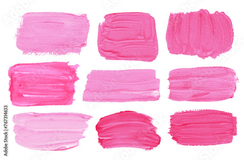 Vector set of hand painted gouache and acrylic pink banners for backgrounds