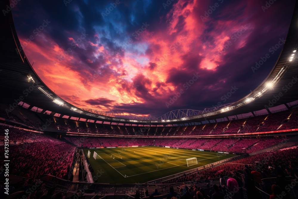 Football Stadium Bright LED screen, exciting action., generative IA