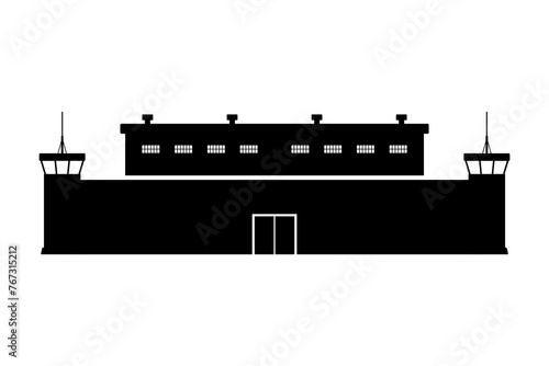 Prison building icon. Jail. Black silhouette. Front view. Vector simple flat graphic illustration. Isolated object on a white background. Isolate.