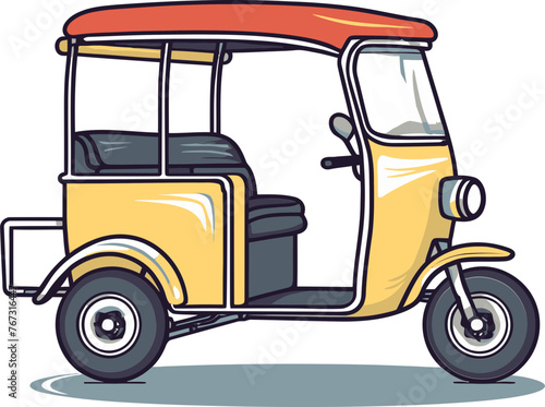 Vector Illustration of Rickshaw Amidst Modern Urban Landscape