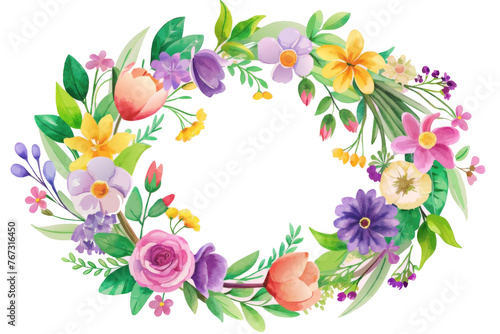 Circular floral garland with vivid colors - A bright and cheerful flower garland that can be used as a frame or a border for special occasions