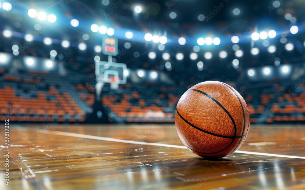 Basketball ball on stadium court Basketball ball on stadium court