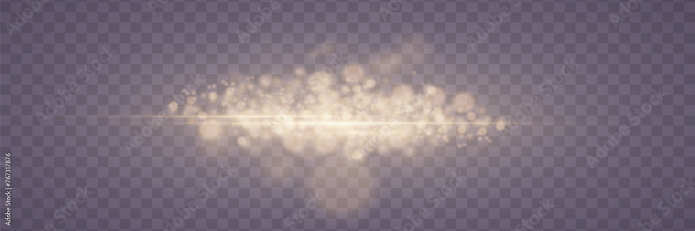 Shining gold particles isolated on a transparent background. Line glare effects, explosion glitter.