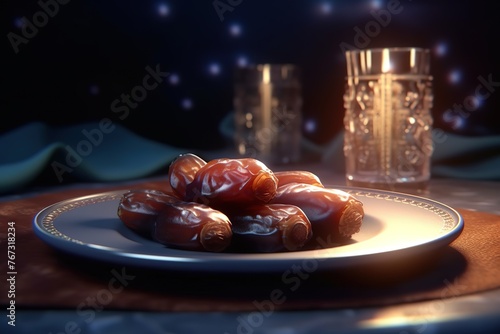 Muslim lamp as Ramadan symbol on table photo