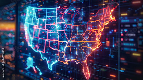 Interactive Digital Artwork of United States Network Grid photo