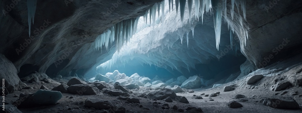 Glacial caves crumbling due to warming temperatures - obrazy, fototapety, plakaty 