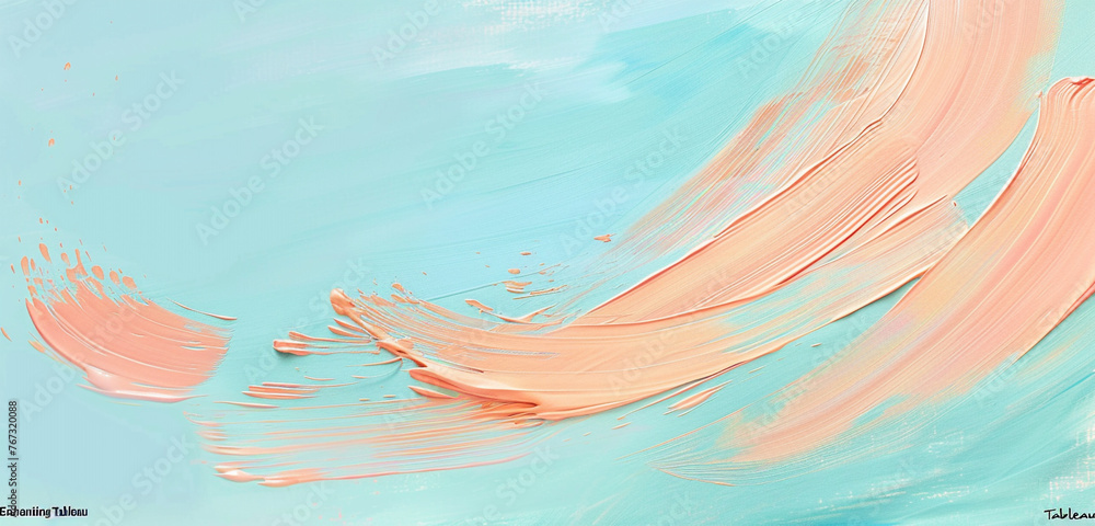 Soft pastel brushstrokes of peach sweep across a gentle pastel blue background, forming an enchanting tableau.