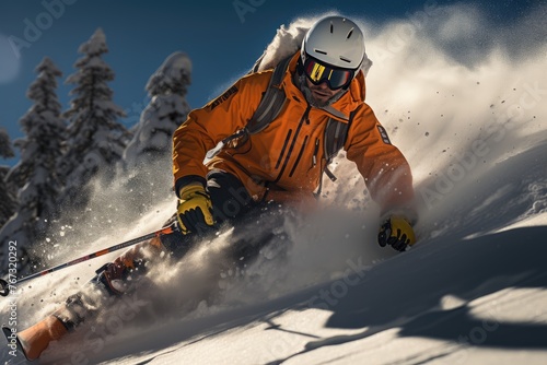 Agile skier down Slalom track with mastery., generative IA © JONATAS
