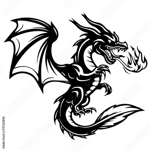Intricate Fire Breathing Dragon Vector 