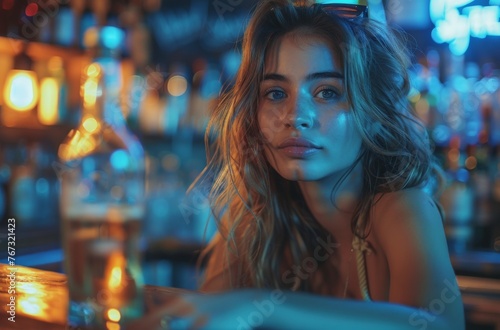 woman drinking in a bar sur...