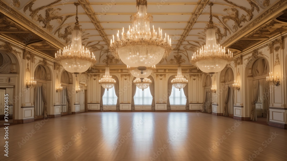 Historic palace ballroom with gilded details and crystal chandeliers.
