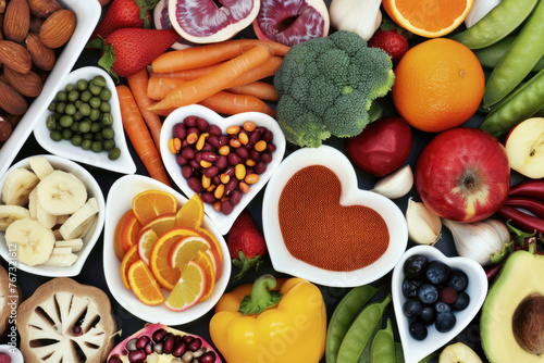 Assortment of nutritious foods promoting heart health