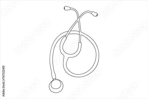 Medicine stethoscope in Continuous line art drawing. Equipment for examining patient heart beat condition. Health care, medical concept. Hand drawn vector illustration