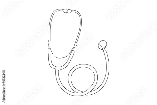Medicine stethoscope in Continuous line art drawing. Equipment for examining patient heart beat condition. Health care, medical concept. Hand drawn vector illustration