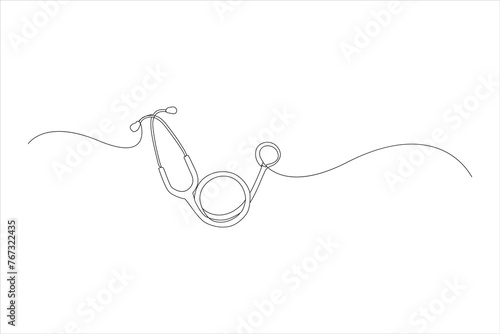 Medicine stethoscope in Continuous line art drawing. Equipment for examining patient heart beat condition. Health care, medical concept. Hand drawn vector illustration