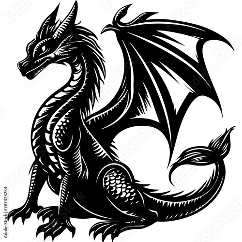 Fototapeta Naklejka Na Ścianę i Meble -  Majestic Black Sitting Dragon Vector, Illustration
