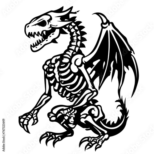 Fototapeta Naklejka Na Ścianę i Meble -  Dragon Skeleton Vector Illustration in Black
