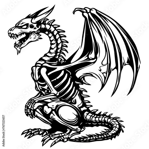Dragon Skeleton Vector Illustration in Black 