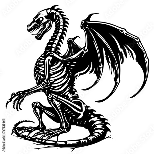 Dragon Skeleton Vector Illustration in Black
