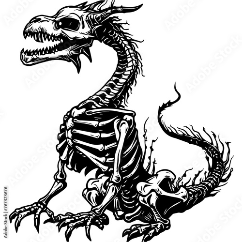 Dragon Skeleton Vector Illustration in Black
