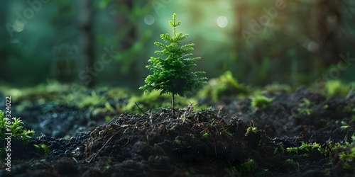 Ecommerce platform offsets carbon footprint through tree planting sustainable packaging and AI for ecoconscious online retail. Concept Ecommerce, Carbon Offsetting, Tree Planting photo